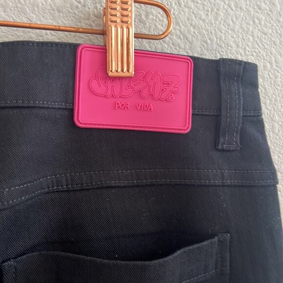 Salem7 Skeleton Black Denim Jeans Black Stretch Rhinestone Exposed Fly 34 - Picture 9 of 10